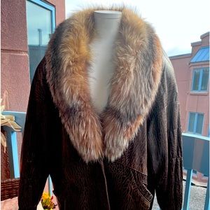 Vintage snake, print, leather jacket, trim with Fox collar